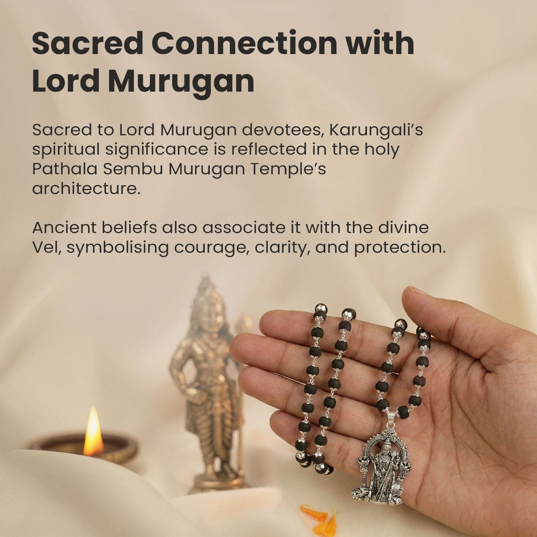 Silver Plated Karungali Mala with Lord Murugan Pendant
