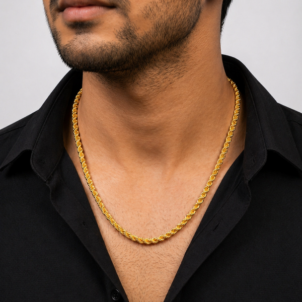 1 Gram Gold Plated Rope Chain for Men - Anti Tarnish & Waterproof