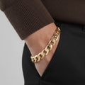 Men's thick Cuban link bracelet with heavy gold plating in brass material, waterproof and anti-tarnish