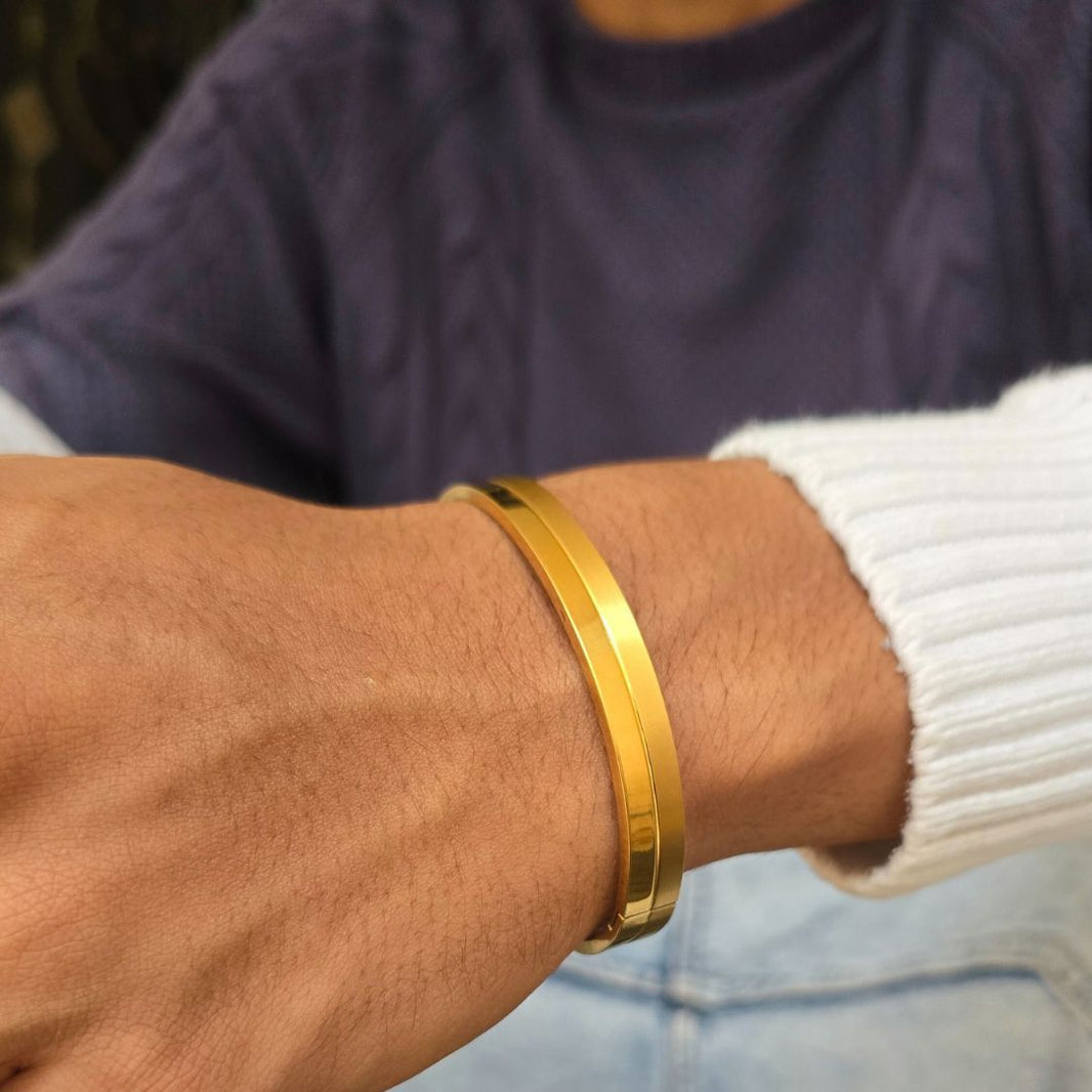 Dual Tone Real Gold Look Men's Kada
